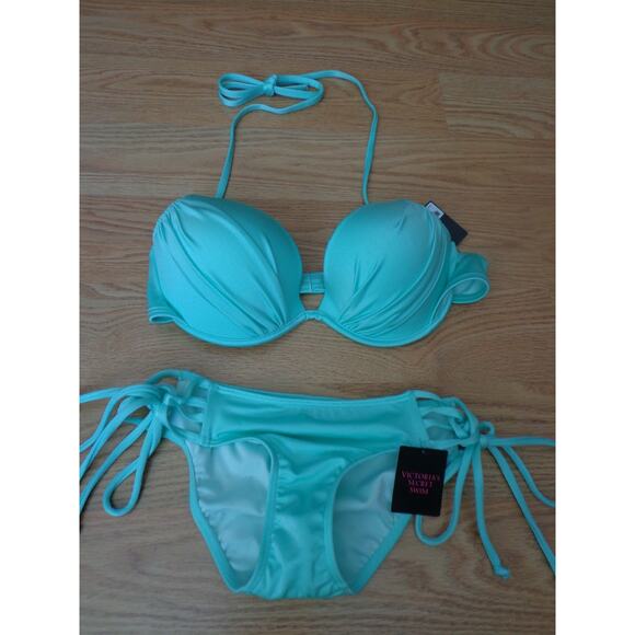 NWT VICTORIA'S SECRET MINT GREEN BIKINI XS BOTTOM 32D TOP - Picture 1 of 7